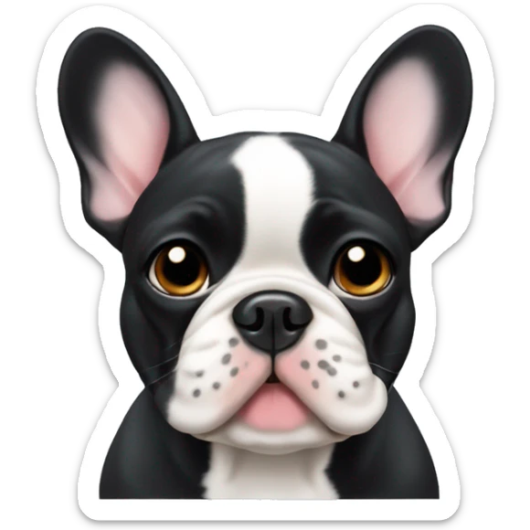 French bulldog, black, a tiny white spot on the middle of the chest, blow a kiss sticker