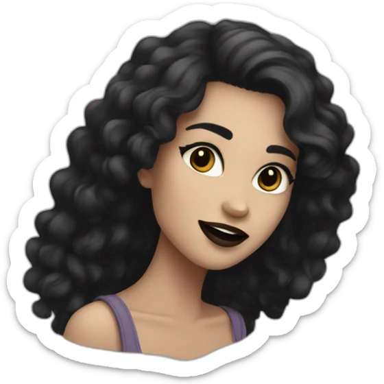 happy rock girl with dark lips and dark eyes snd dark hair sticker