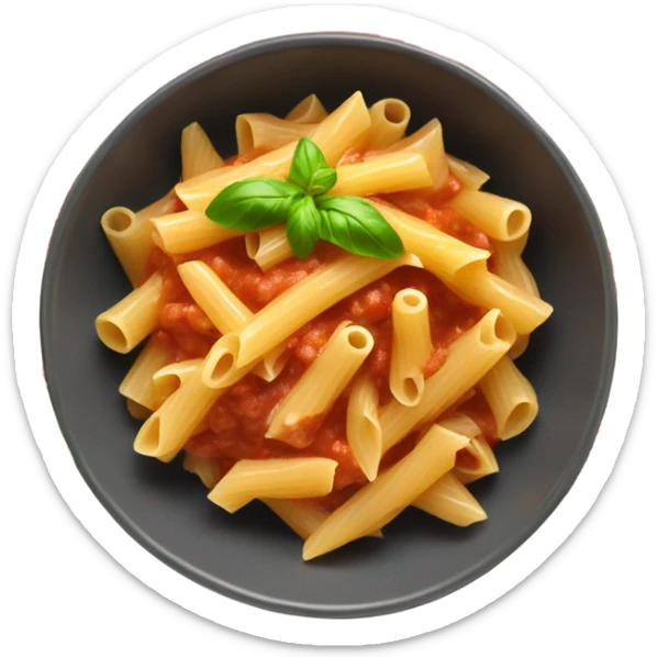 a bowl of italian pasta in red sauce topped with fresh basil sticker