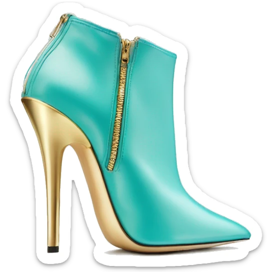 Hyper Realistic isolated top view of a pair of tiffany blue ,cream,and gold Jimmy Choo zippered Stiletto Heel ankle bootie boots. sticker