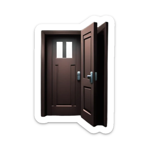 An icon showing a dark, eerie environment with ominous shadows, inspired by horror games like Resident Evil. The design includes a dimly lit corridor, a creepy door slightly ajar, and a silhouette lurking in the background. A sense of suspense and fear is conveyed. Transparent background. sticker