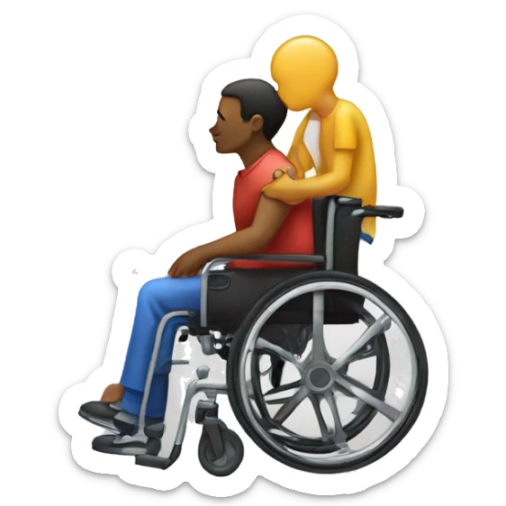 Handicap person with smaller person next to them kissing sticker