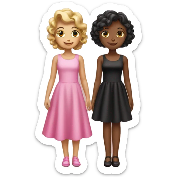 two girls in pink dress and in black dress sticker
