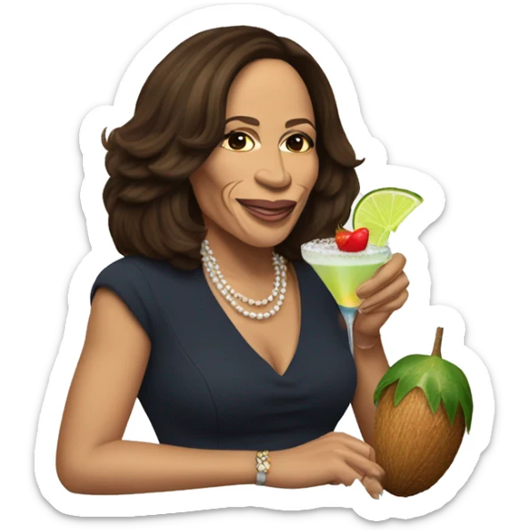 Kamala Harris eating a coconut and drinking a margarita sticker