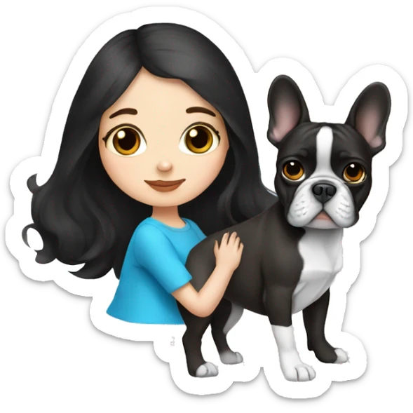 Girl with dark hair and Blue eyes Kissing french Bulldog dark sticker