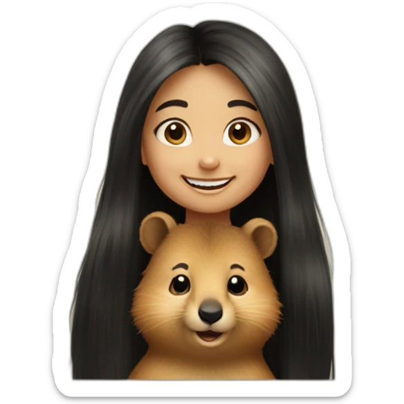 a-happy-quokka-with-happy-girl-who-is-black-long-hair sticker