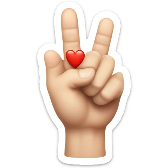 index finger and thumb crossed like a heart referring to kpop culture.  place a red heart just above the crossed fingers with smile  sticker
