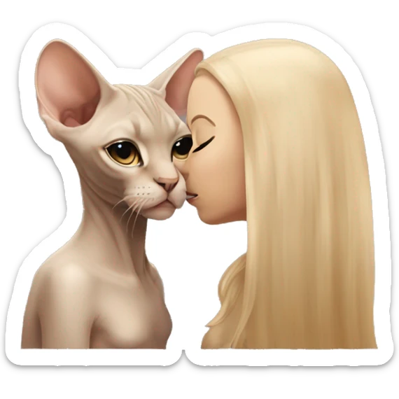 beige Sphinx cat and girl with long hair kissing it sticker