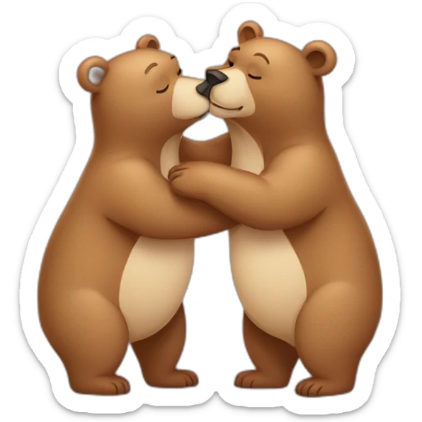 Female bear and male bear kissing, face only, with hearts above them sticker