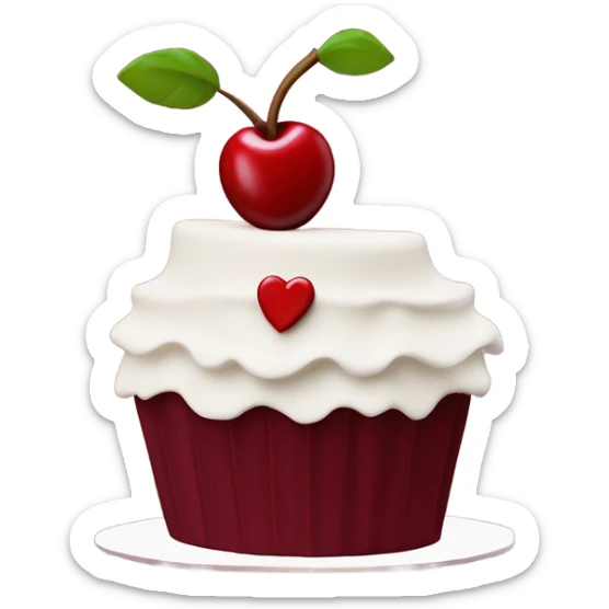 Cherry vintage trendy burgundy ruffled frosting and white heart shaped cake 1 layer  sticker