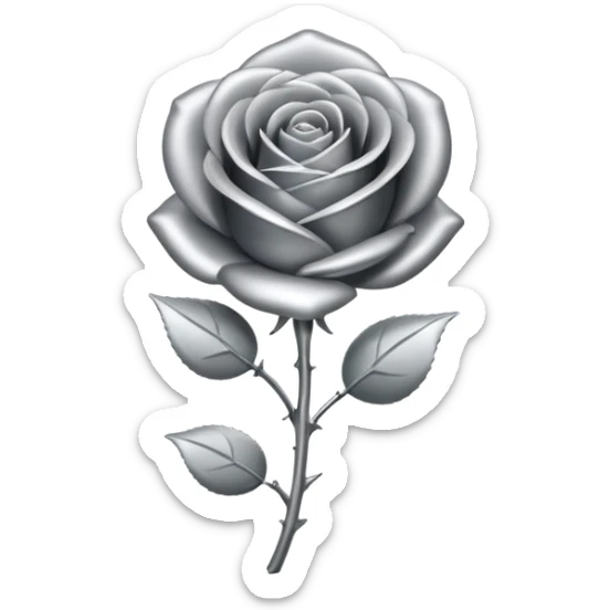 A rose emoji made of liquid silver metal minimalistic iOS emoji style, centered, sticker