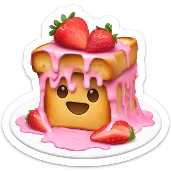 create a cute pink emoji of toast stacked with pink dripping all over with strawberry’s on top sticker
