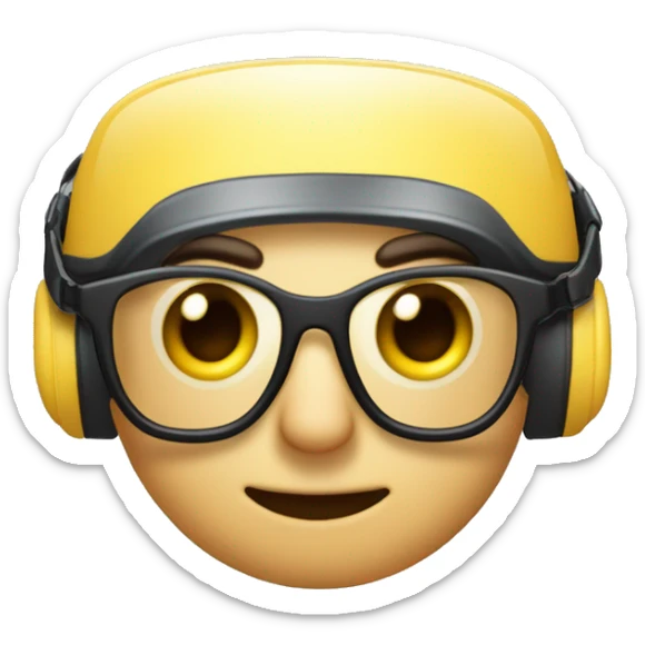 Quiero un emogi empresarial con un casco y lentes de seguridad con tapones auditivos, que dea color de piel claro sticker