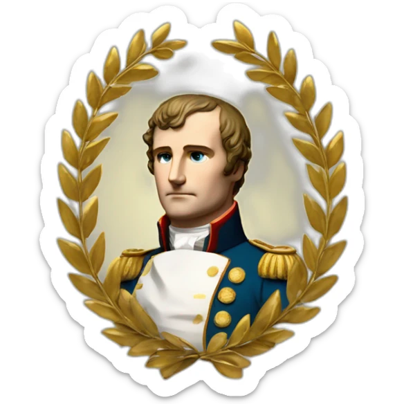 Laurel wreath on short hair serious napoleon bonaparte golden statue sticker