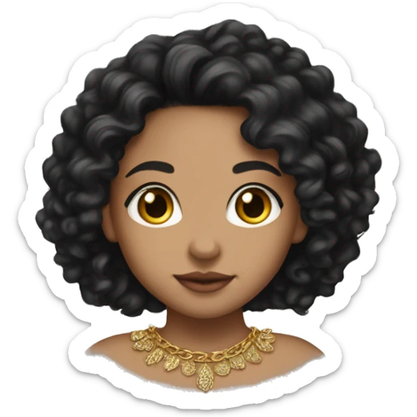 lightskin girl long black curly hair gold jewlery sticker