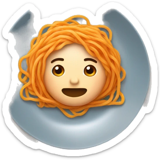 plate of orange noodles with hair sticker