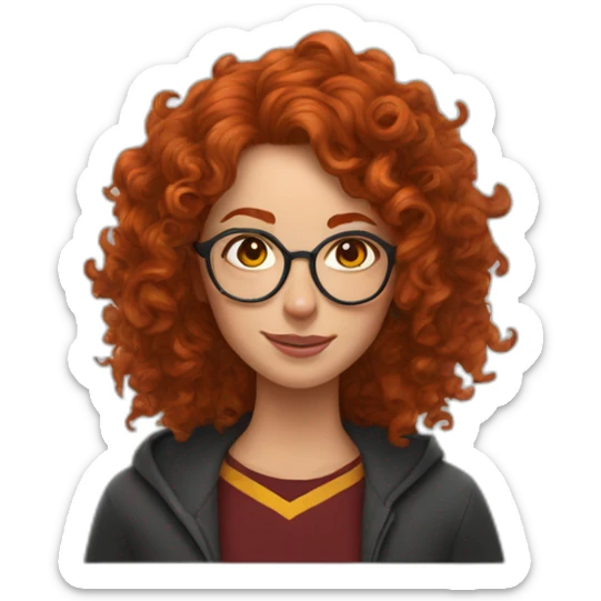curly redhead woman wearing harry potter glasses and lightning bolt scar on the side of her forehead sticker