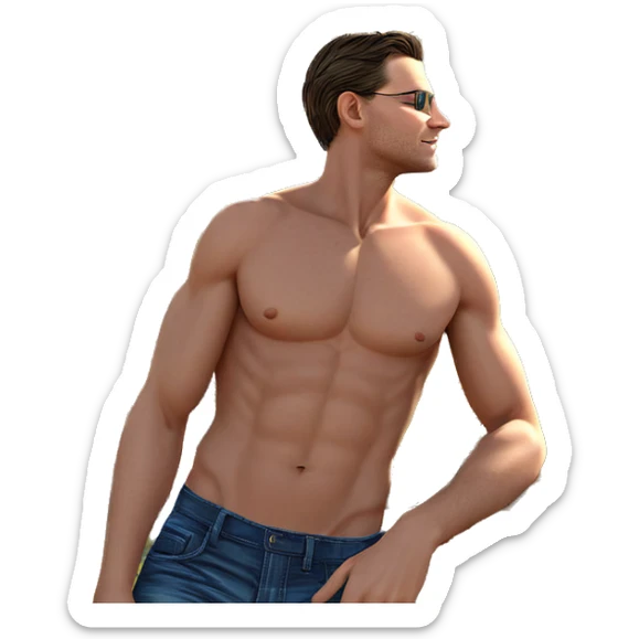 topless boy under blue sky sticker