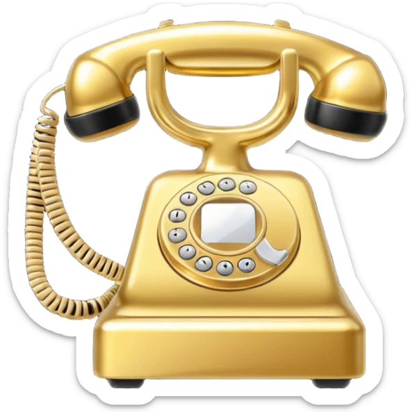 One single shiny Gold and black phone icon, png, no background, no border sticker