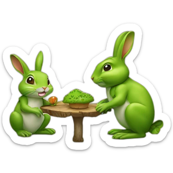 Lapin et une grenouille qui se font un câlin et la grenouille a un champignon sur la 5 sticker