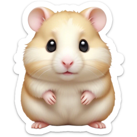 Cinematic Cute Cream Hamster Portrait Emoji, Head tilted playfully and inquisitively, featuring a silky, pristine cream fur with a gentle sheen, round, sparkling dark eyes filled with curiosity, Simplified yet irresistibly adorable features, highly detailed, glowing with a warm, friendly glow, high shine, affectionate and lively, stylized with a touch of whimsy, bright and endearing, soft glowing outline, capturing the essence of a mischievous yet loving hamster, so playful it feels like it could dash out of the screen and into your arms! sticker