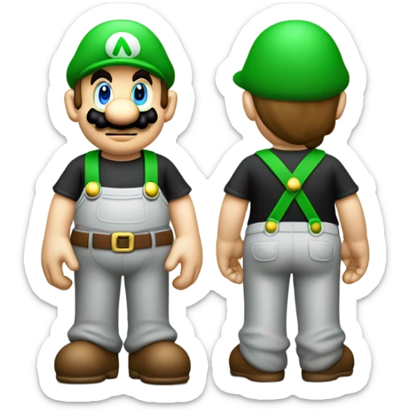 omino tipo super mario , con 6 brazos i en cada mano un taladro un destornillador una llave inglesa un taladro un desatascador manual y un movil, que tenga los pantalones verde la camisa gris y la gorra verde  sticker