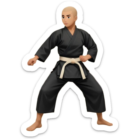 An icon depicting a martial artist in a black gi performing an Aikido technique in a dojo. The background showcases wooden floors, traditional dojo decor, and soft lighting that creates a peaceful yet focused atmosphere. The Aikido practitioner demonstrates fluid movement and precision.  sticker