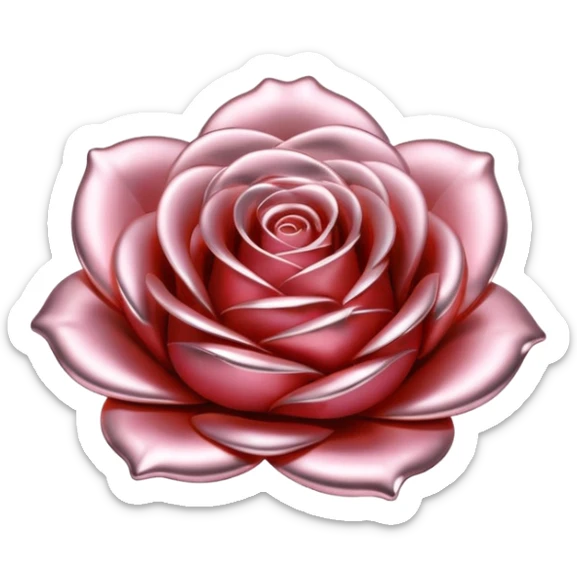 A rose emoji made of liquid silver metal, smooth metallic petals, reflective chrome surface, soft gradients, elegant shape, minimalistic iOS emoji style, centered, clean white background, realistic highlights, no text sticker