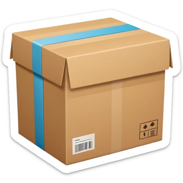 Minimal line-art icon of a shipping box, simple modern style, clean outlines, slightly 3D, no background, transparent, represents “reselling / e-commerce / flipping items” sticker
