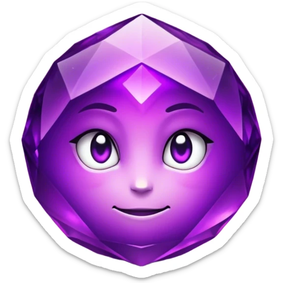 Cinematic Realistic Amethyst Emoji, Rich and soothing, with smooth, polished purple facets catching the light and casting soft, calming reflections. The deep violet hue seems to glow with an ethereal light, radiating peaceful energy and elegance. Soft glowing outline, capturing the essence of tranquility and mystery in a stunning amethyst. sticker