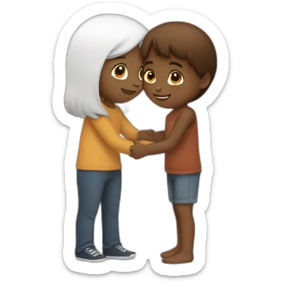 brown girl with white skin hugging a brown boy with white skin shorter than her sticker