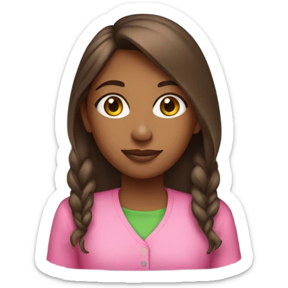 Brown girl wearing pink and green shirt that says “AKA” sticker