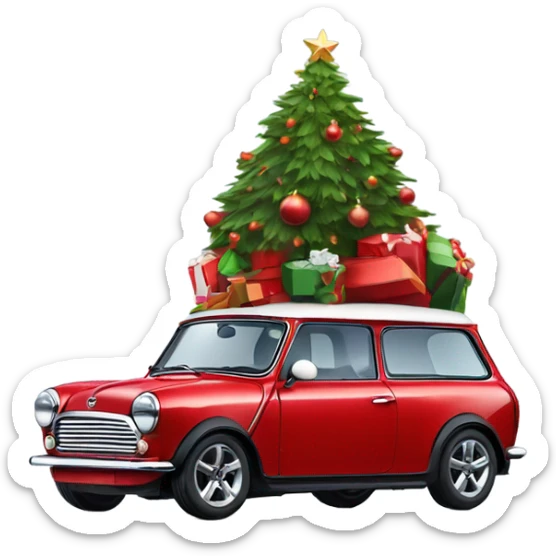 Red Mini Cooper Clubman with red roof decorated for Christmas sticker