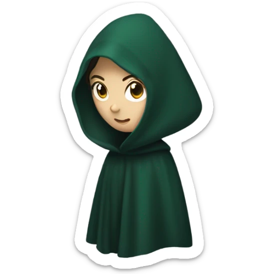 White female with dark hair wearing a dark green hooded cloak covering half of her face, like on the traitors tv show  sticker
