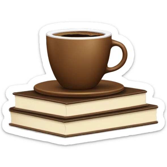 cup of coffee on top of a small stack of brown and beige books sticker