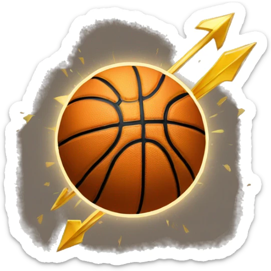 a basketball with a thin  long arrow in gold color hitting in the middle of it sticker