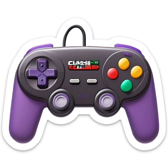 Clash of Clans aesthetic: Cinematic Playful SNES Controller Portrait Emoji, rendered in a 3D vector-style similar to standard emojis with minimal shading and bold, simplified shapes. A compact, distinct form with signature details, softly glowing with a nostalgic gaming charm. Simplified yet unmistakably iconic, highly detailed and consistent, glowing with a soft radiance and high shine. Stylized with a touch of retro gaming magic and a soft glowing outline, capturing the essence of a beloved gaming relic with a friendly, playful manner! sticker