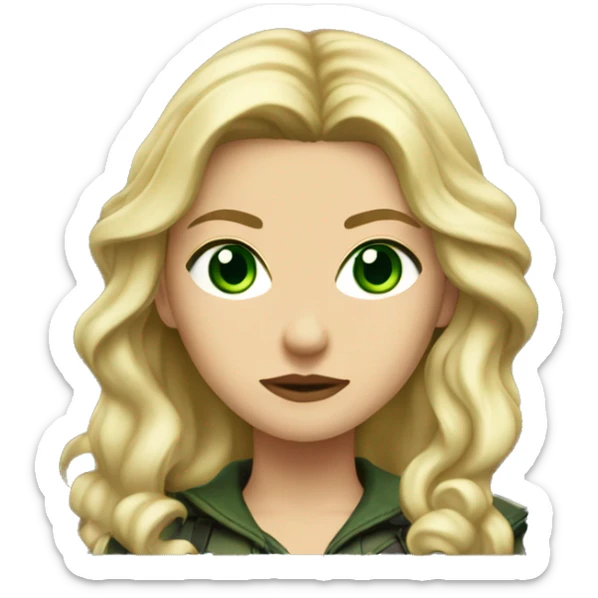 half-body, long wavy blonde assassin girl  fully clothed (hazel eyes with green in it) sticker