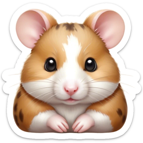 Cinematic Noble Brown and White Banded Hamster Portrait Emoji, Poised and regal, with a tiny, compact build and a uniquely patterned coat of warm brown and crisp white bands, deep-set soulful dark eyes, Simplified yet sharp and sophisticated features, highly detailed, glowing with a soft, dignified glow, high shine, intelligent and charming, stylized with an air of distinctive elegance, focused and attentive, soft glowing outline, capturing the essence of a watchful and confident rodent, so majestic it feels as though it could scurry out of the screen with effortless authority! sticker
