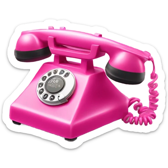 Realistic isolated hot pink vintage rotary phone with the recent receiver off of the hook. sticker