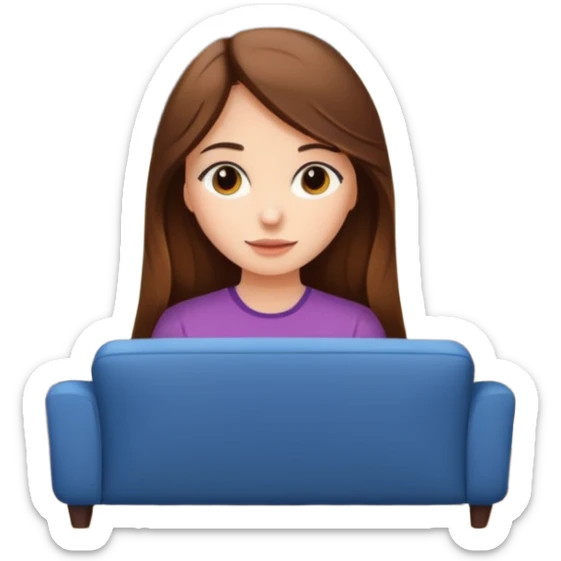 beautiful girl with long brown hair constructing new lounge room area with flat screen tv and couch sticker