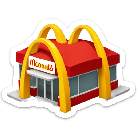 “McDonald’s store with the iconic golden arches, a red and yellow color scheme, and a simple, recognizable design that captures the essence of a fast food restaurant.” sticker