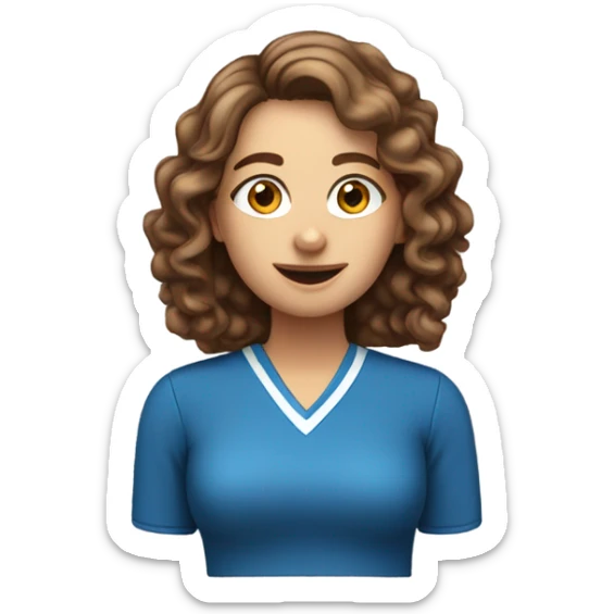 Create a female PE teacher emoji. She must have long brown volumed curled hair, She MUST have blue eyes. Brown hair. And a whistle around her neck. sticker