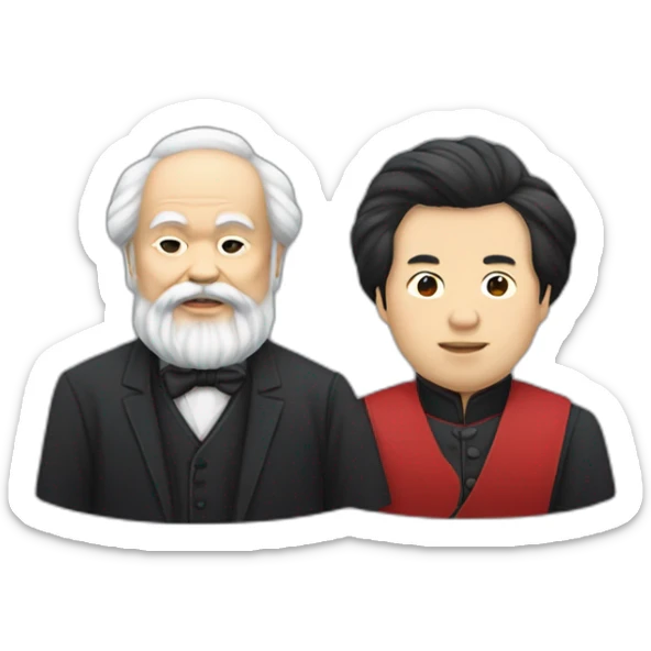 Li Hongzhi and Karl Marx, two human mentors, arm in arm sticker
