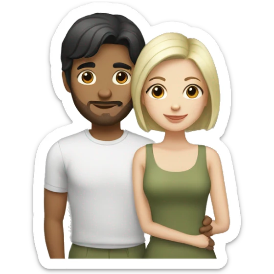 white and olive skinned couple. Man has short hair, woman has shoulder length black hair sticker