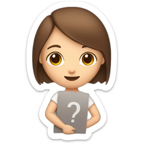 a girl with brown hair and a bob holds a question mark in her hand sticker