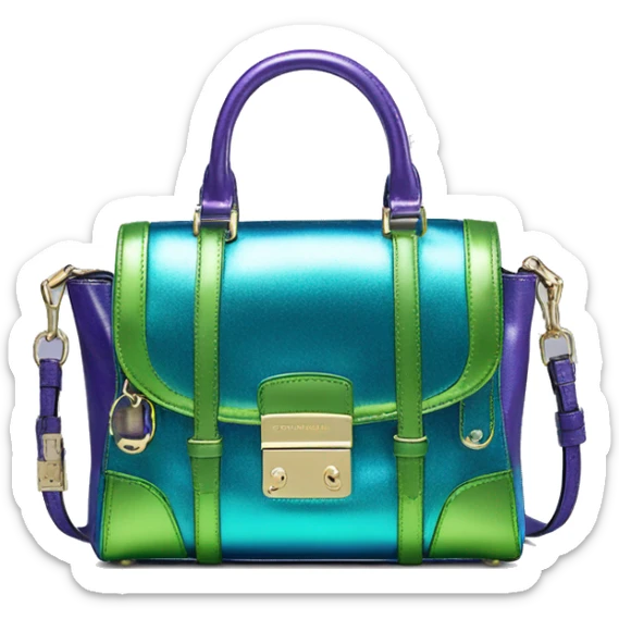 Realistic isolated blue purple and green metallic Michael Kors Satchel purse.  sticker