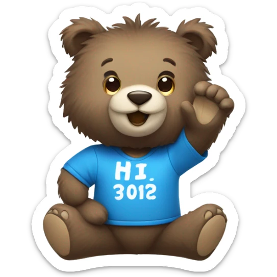 Blue fuzzy bear wearing a gaming shirt and saying hi and waving  sticker
