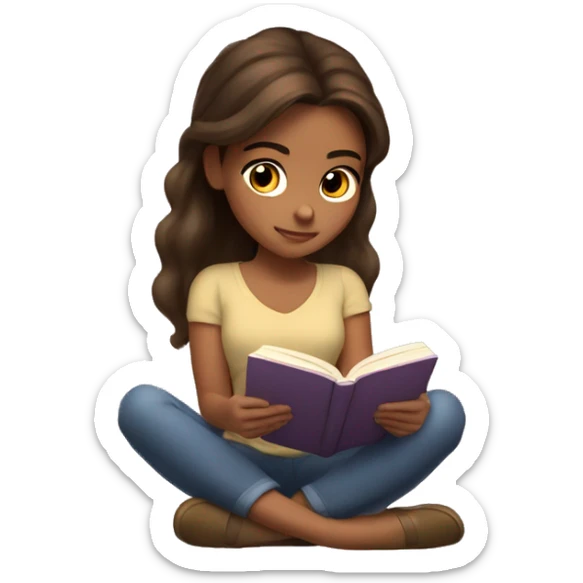 Brown hair and olive skin girl reading a book cozy sticker