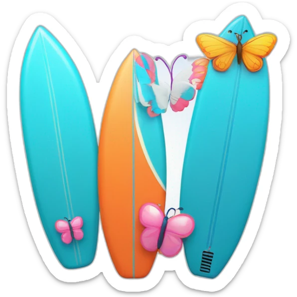 A surfboard Cartoon Blue and orange smiling and a mikrophone Cartoon Blue and pink with butterfly sticker